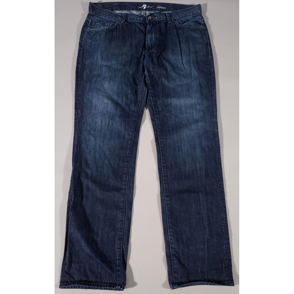 7 For All Mankind Slimmy Jeans Mens 38 Blue Dark Wash Straight Leg Denim